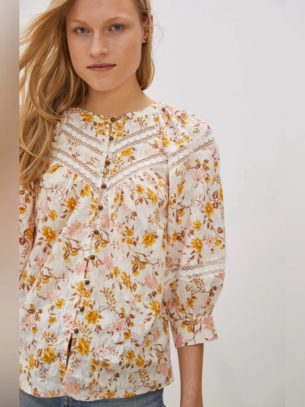 Anthropologie Harmony Floral Lace Peasant Blouse